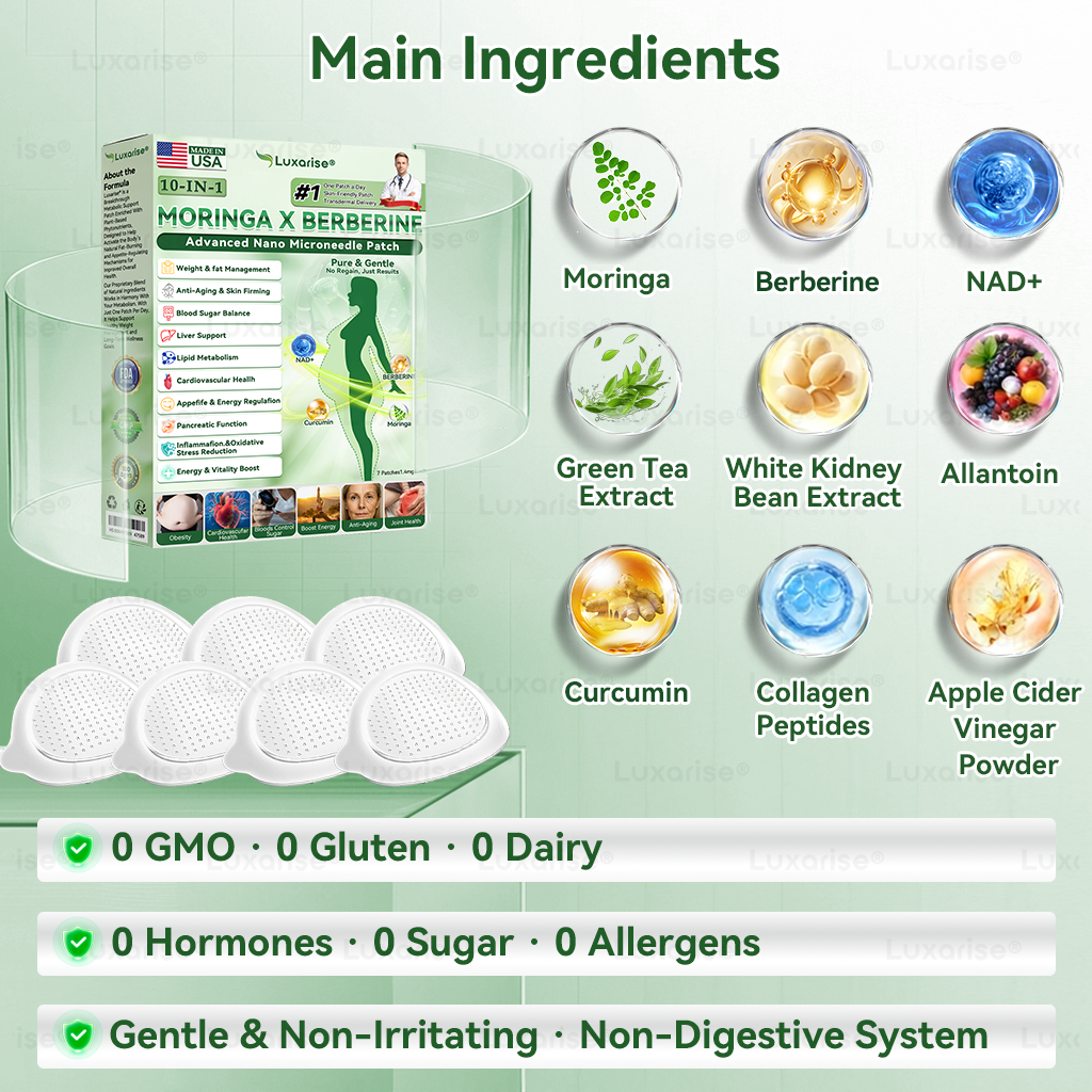 Službena trgovina | 👩‍⚕️Luxarise® Moringa i Berberin 10-u-1 napredni nano flaster s mikroiglama (jednom dnevno, vidljive promjene za 7 dana) ✅Pretilost, dijabetes, apneja u snu i problemi sa zglobovima🥦